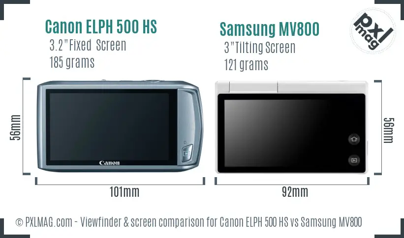 Canon ELPH 500 HS vs Samsung MV800 Screen and Viewfinder comparison Canon ELPH 500 HS vs Samsung MV800 Screen and Viewfinder comparison