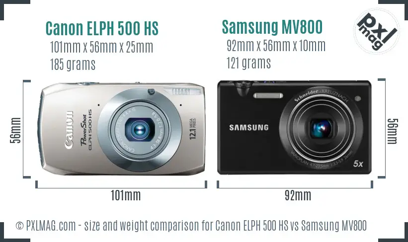 Canon ELPH 500 HS vs Samsung MV800 size comparison Canon ELPH 500 HS vs Samsung MV800 size comparison