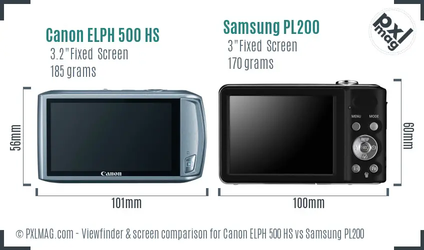 Canon ELPH 500 HS vs Samsung PL200 Screen and Viewfinder comparison