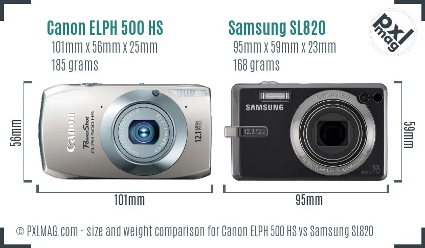Canon ELPH 500 HS vs Samsung SL820 size comparison