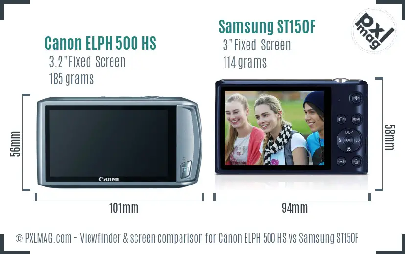 Canon ELPH 500 HS vs Samsung ST150F Screen and Viewfinder comparison