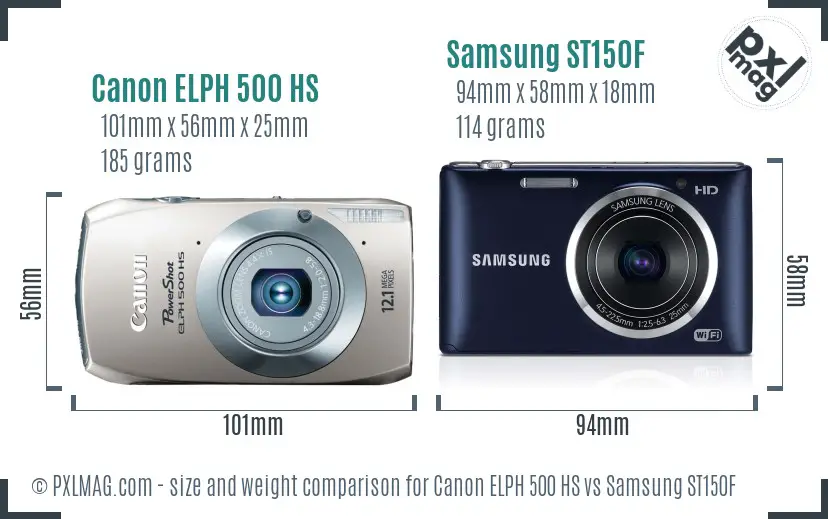 Canon ELPH 500 HS vs Samsung ST150F size comparison