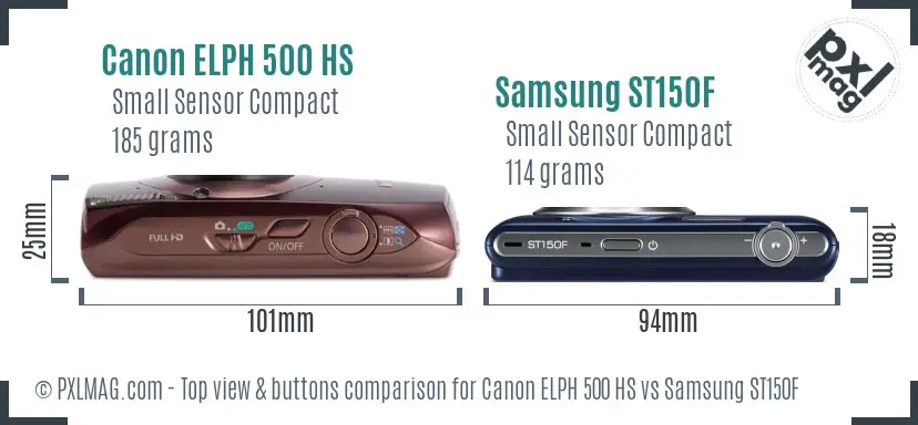 Canon ELPH 500 HS vs Samsung ST150F top view buttons comparison