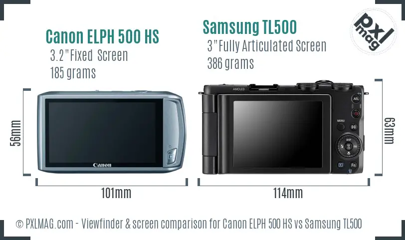 Canon ELPH 500 HS vs Samsung TL500 Screen and Viewfinder comparison