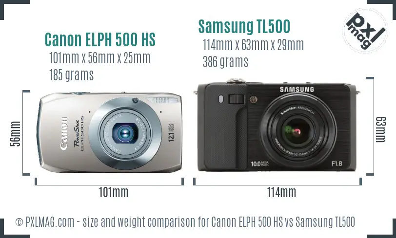 Canon ELPH 500 HS vs Samsung TL500 size comparison