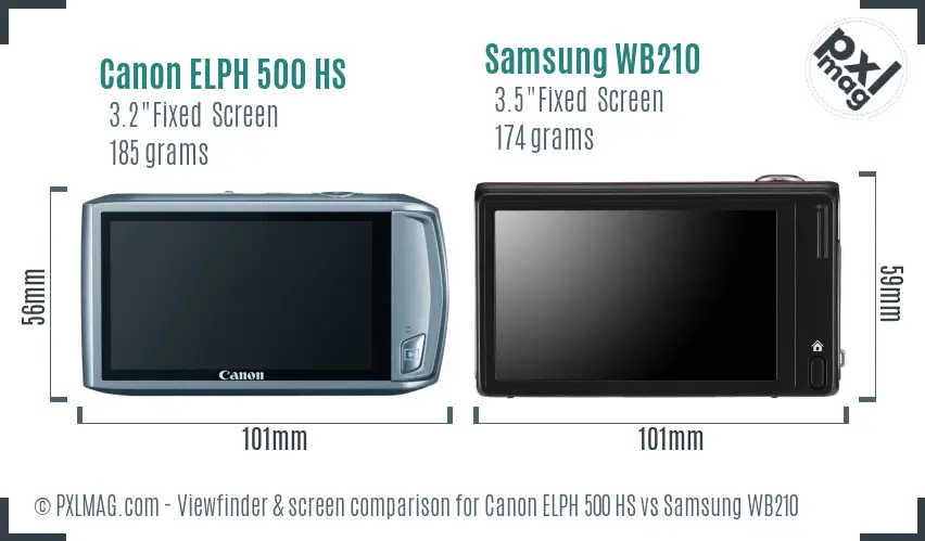 Canon ELPH 500 HS vs Samsung WB210 Screen and Viewfinder comparison
