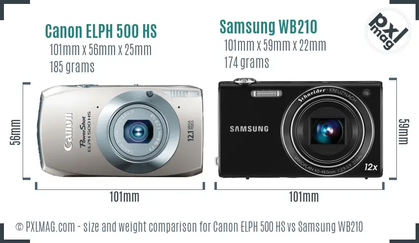 Canon ELPH 500 HS vs Samsung WB210 size comparison