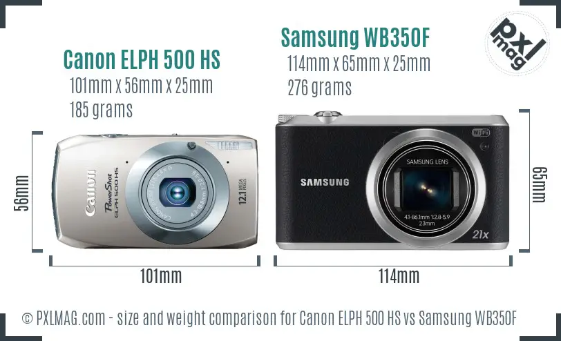 Canon ELPH 500 HS vs Samsung WB350F size comparison