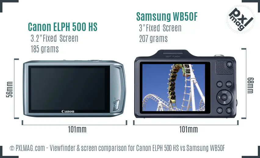 Canon ELPH 500 HS vs Samsung WB50F Screen and Viewfinder comparison