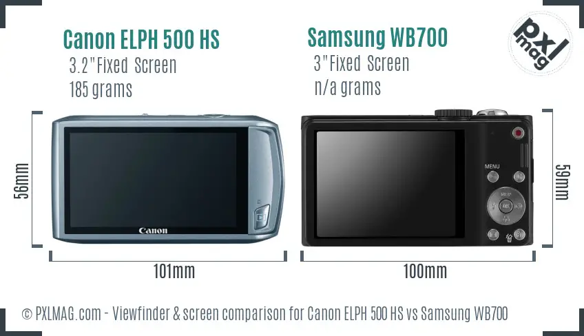 Canon ELPH 500 HS vs Samsung WB700 Screen and Viewfinder comparison Canon ELPH 500 HS vs Samsung WB700 Screen and Viewfinder comparison