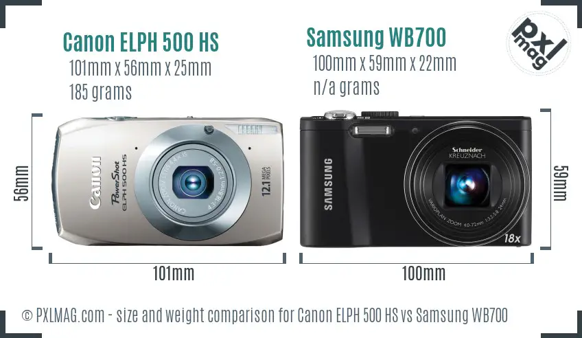Canon ELPH 500 HS vs Samsung WB700 size comparison Canon ELPH 500 HS vs Samsung WB700 size comparison