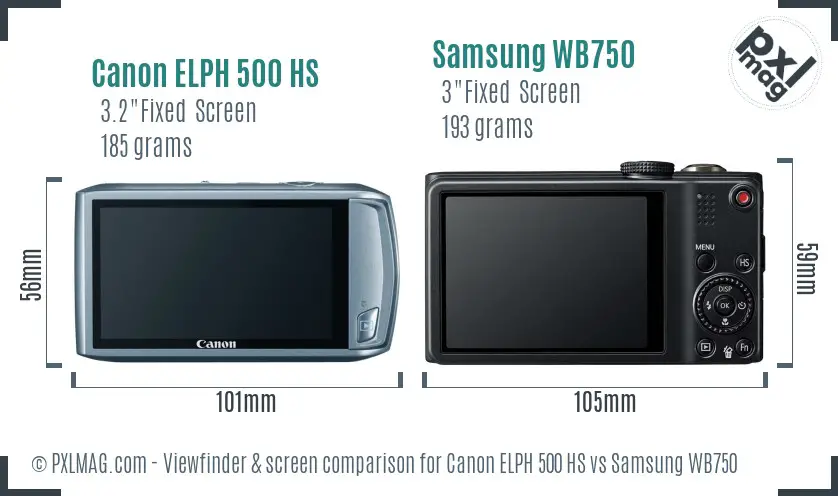 Canon ELPH 500 HS vs Samsung WB750 Screen and Viewfinder comparison Canon ELPH 500 HS vs Samsung WB750 Screen and Viewfinder comparison
