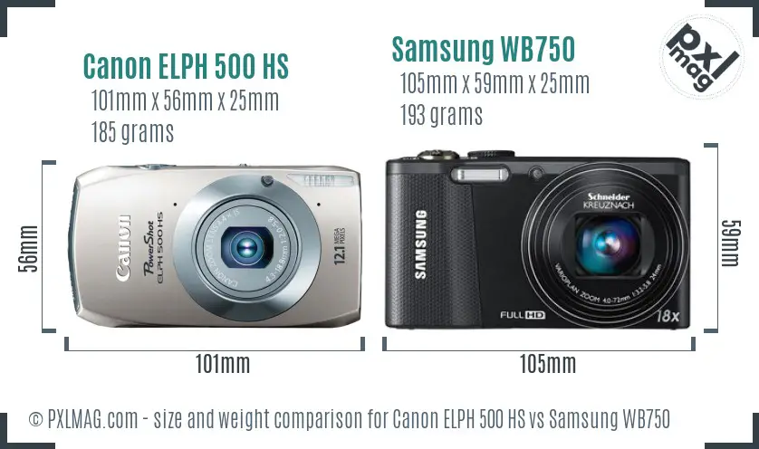 Canon ELPH 500 HS vs Samsung WB750 size comparison Canon ELPH 500 HS vs Samsung WB750 size comparison