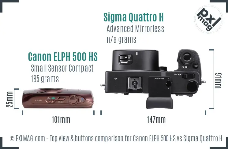 Canon ELPH 500 HS vs Sigma Quattro H top view buttons comparison