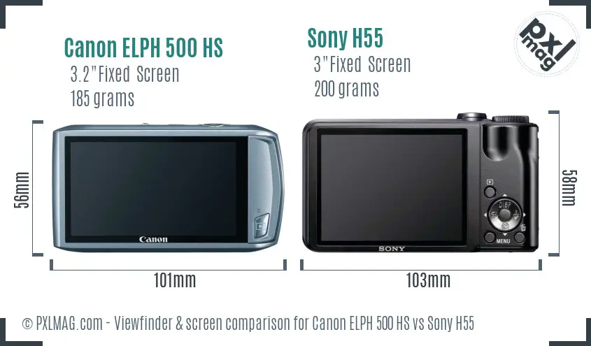 Canon ELPH 500 HS vs Sony H55 Screen and Viewfinder comparison