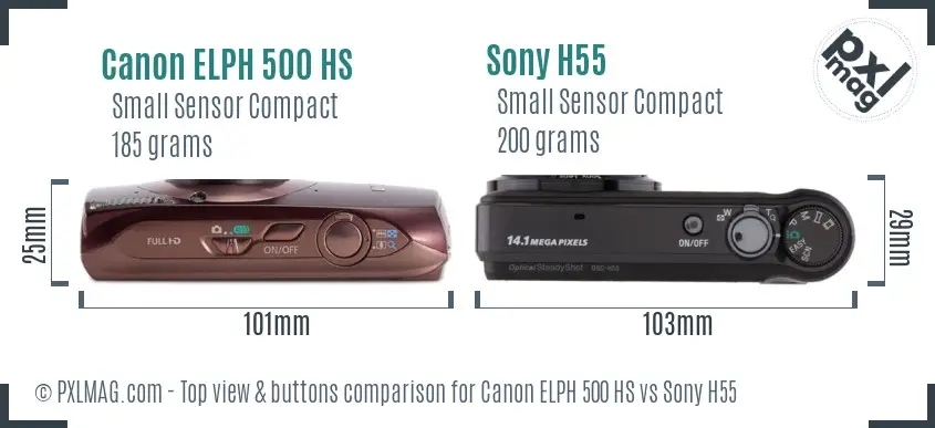 Canon ELPH 500 HS vs Sony H55 top view buttons comparison