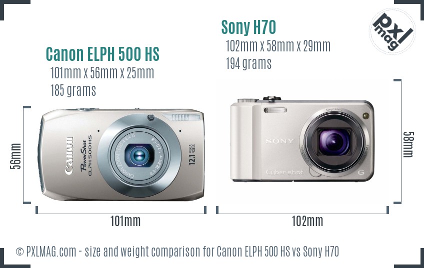 Canon ELPH 500 HS vs Sony H70 size comparison Canon ELPH 500 HS vs Sony H70 size comparison