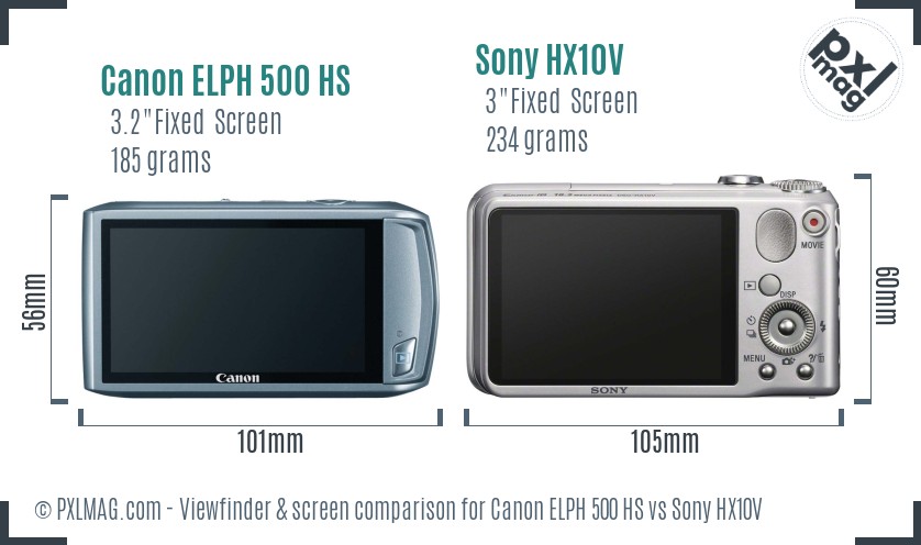 Canon ELPH 500 HS vs Sony HX10V Screen and Viewfinder comparison