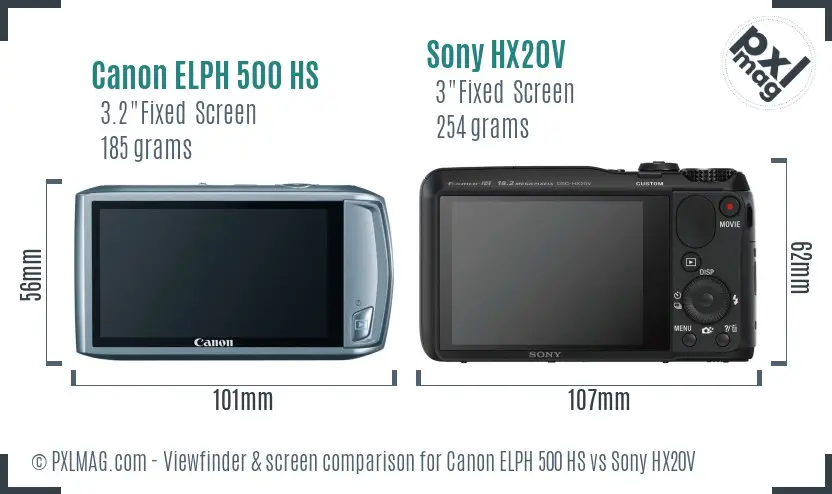 Canon ELPH 500 HS vs Sony HX20V Screen and Viewfinder comparison