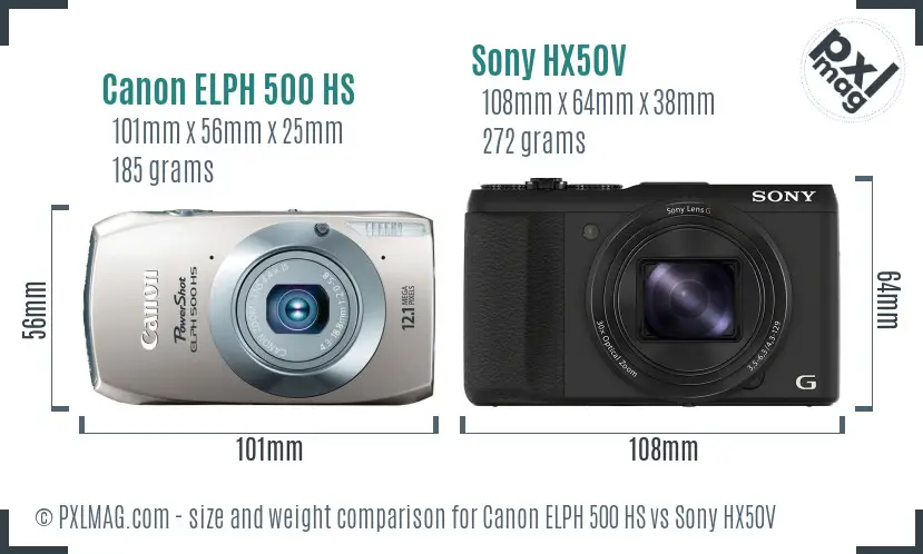Canon ELPH 500 HS vs Sony HX50V size comparison