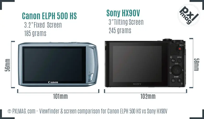 Canon ELPH 500 HS vs Sony HX90V Screen and Viewfinder comparison