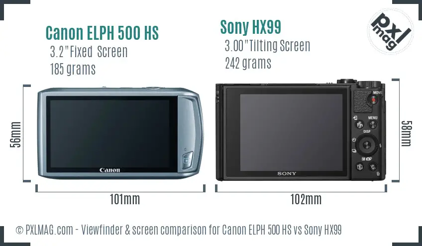 Canon ELPH 500 HS vs Sony HX99 Screen and Viewfinder comparison