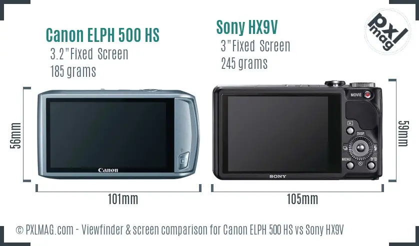 Canon ELPH 500 HS vs Sony HX9V Screen and Viewfinder comparison