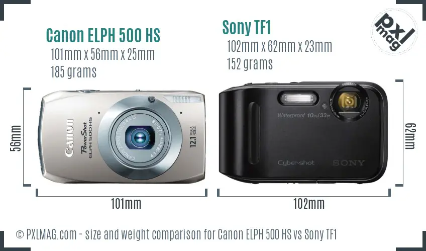 Canon ELPH 500 HS vs Sony TF1 size comparison