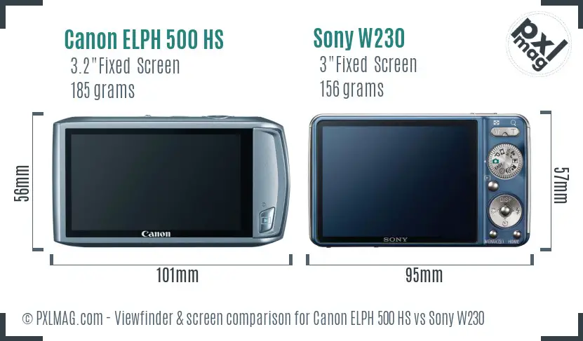 Canon ELPH 500 HS vs Sony W230 Screen and Viewfinder comparison