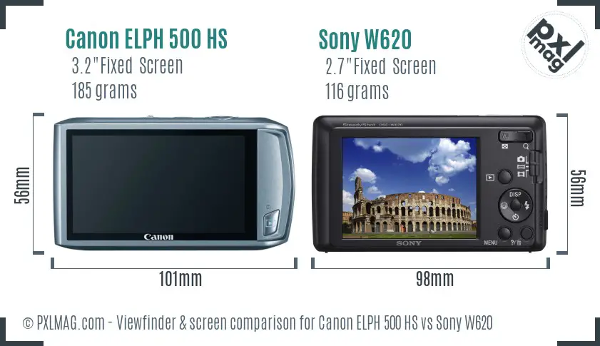 Canon ELPH 500 HS vs Sony W620 Screen and Viewfinder comparison