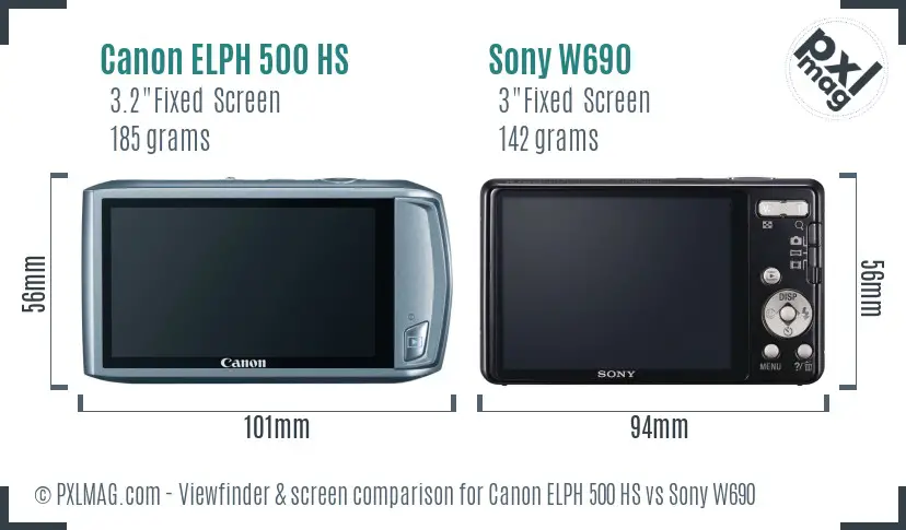 Canon ELPH 500 HS vs Sony W690 Screen and Viewfinder comparison