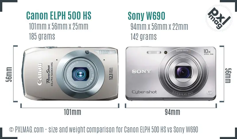 Canon ELPH 500 HS vs Sony W690 size comparison