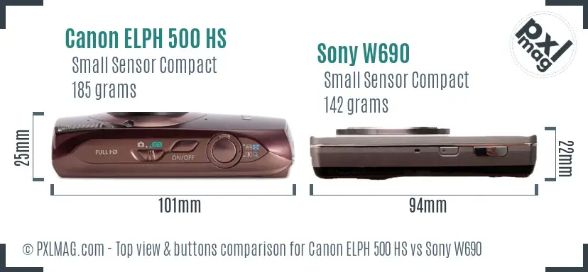 Canon ELPH 500 HS vs Sony W690 top view buttons comparison