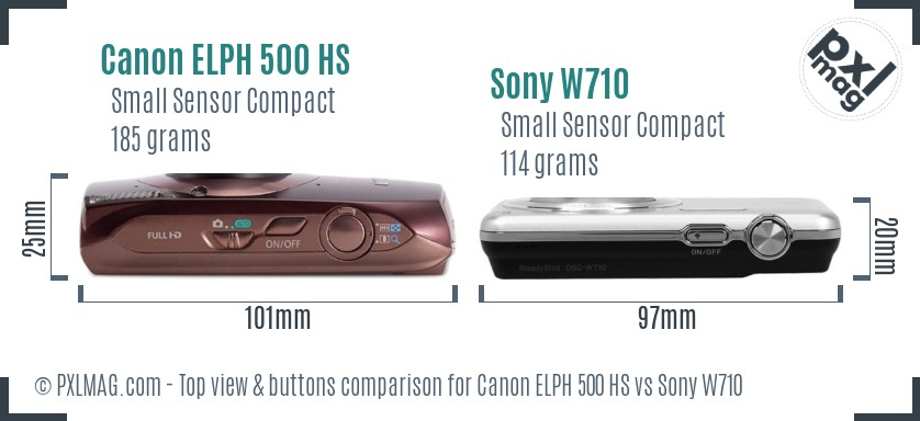 Canon ELPH 500 HS vs Sony W710 top view buttons comparison