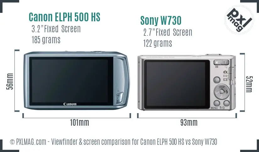 Canon ELPH 500 HS vs Sony W730 Screen and Viewfinder comparison