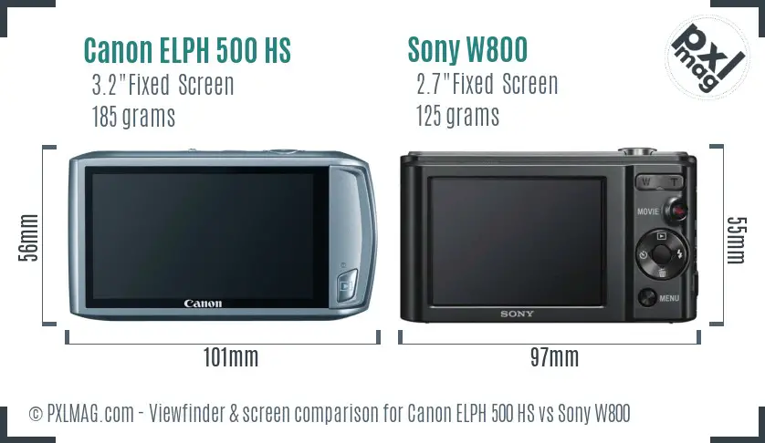 Canon ELPH 500 HS vs Sony W800 Screen and Viewfinder comparison
