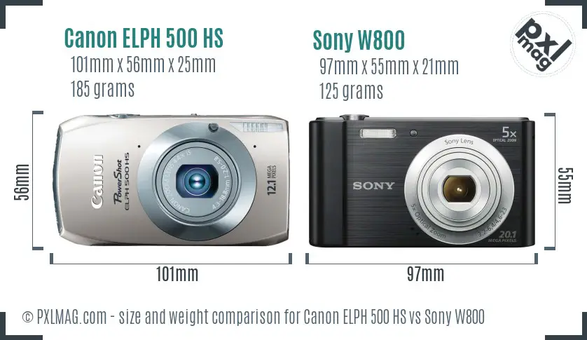 Canon ELPH 500 HS vs Sony W800 size comparison