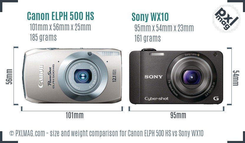 Canon ELPH 500 HS vs Sony WX10 size comparison