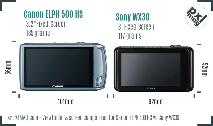 Canon ELPH 500 HS vs Sony WX30 Screen and Viewfinder comparison Canon ELPH 500 HS vs Sony WX30 Screen and Viewfinder comparison