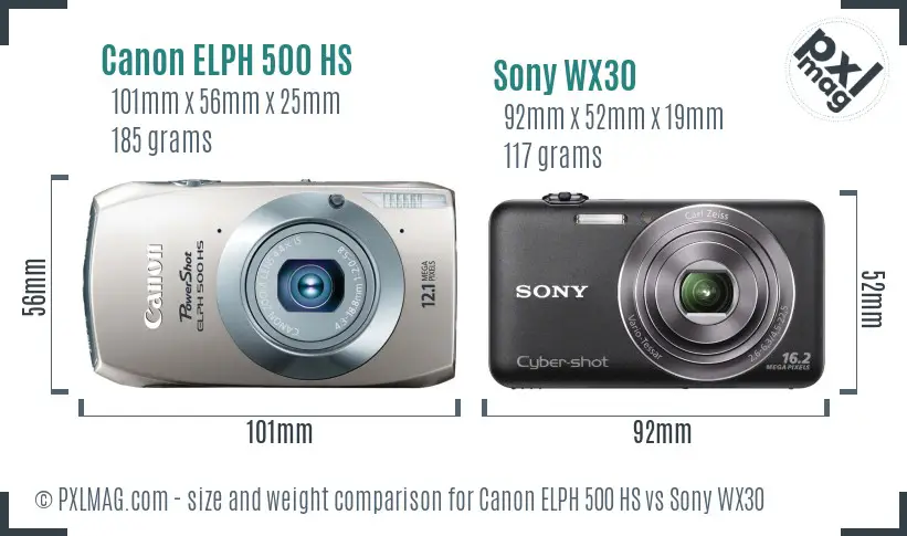 Canon ELPH 500 HS vs Sony WX30 size comparison Canon ELPH 500 HS vs Sony WX30 size comparison
