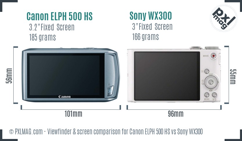 Canon ELPH 500 HS vs Sony WX300 Screen and Viewfinder comparison