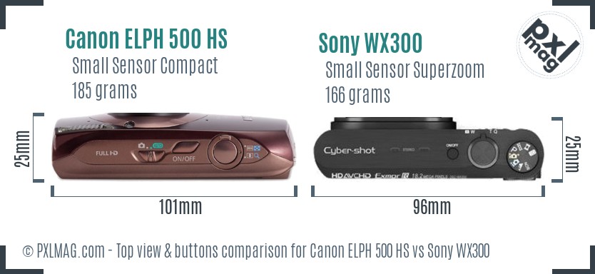 Canon ELPH 500 HS vs Sony WX300 top view buttons comparison