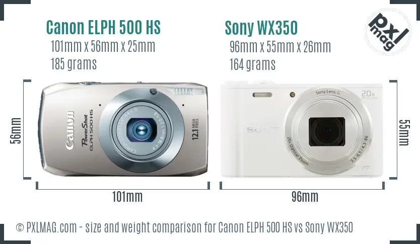 Canon ELPH 500 HS vs Sony WX350 size comparison