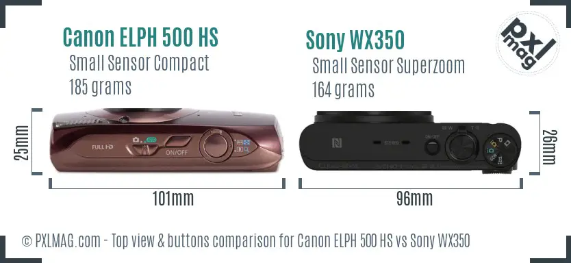 Canon ELPH 500 HS vs Sony WX350 top view buttons comparison