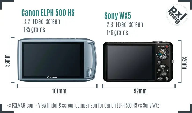 Canon ELPH 500 HS vs Sony WX5 Screen and Viewfinder comparison Canon ELPH 500 HS vs Sony WX5 Screen and Viewfinder comparison