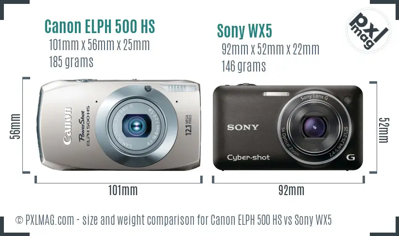 Canon ELPH 500 HS vs Sony WX5 size comparison Canon ELPH 500 HS vs Sony WX5 size comparison