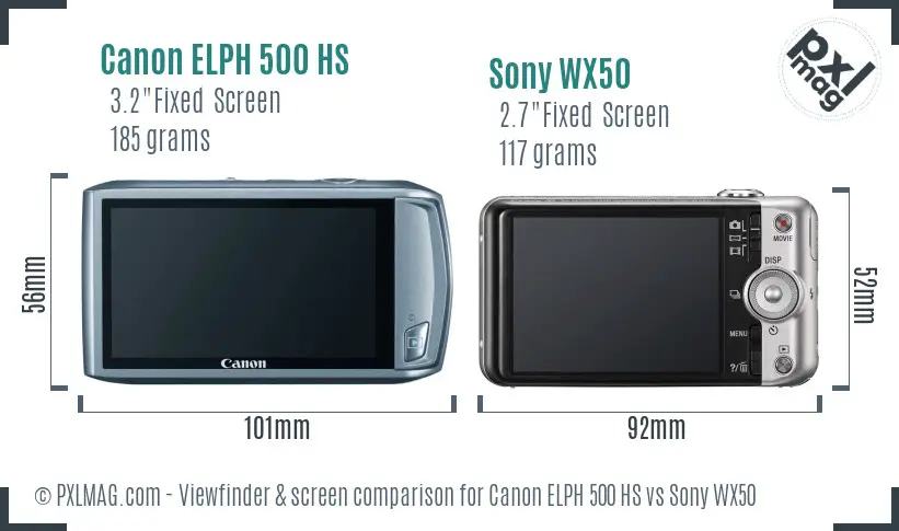 Canon ELPH 500 HS vs Sony WX50 Screen and Viewfinder comparison