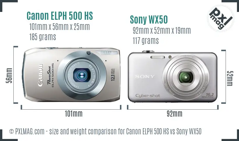 Canon ELPH 500 HS vs Sony WX50 size comparison