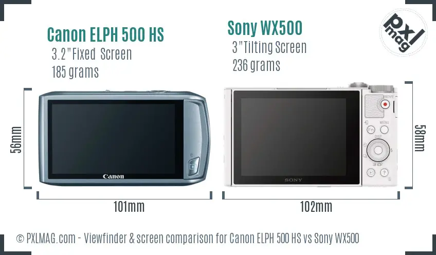 Canon ELPH 500 HS vs Sony WX500 Screen and Viewfinder comparison