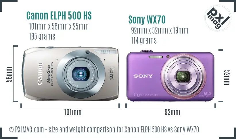 Canon ELPH 500 HS vs Sony WX70 size comparison Canon ELPH 500 HS vs Sony WX70 size comparison